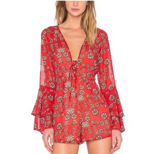 For Love and Lemons Pia Short Red Floral Romper